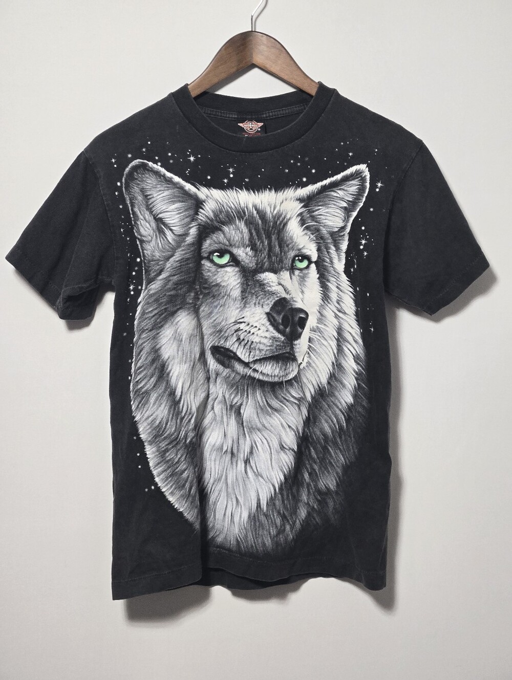 Vintage Rock Eagle Wolf T Shirt Mens Medium Black Double Sided Graphic
